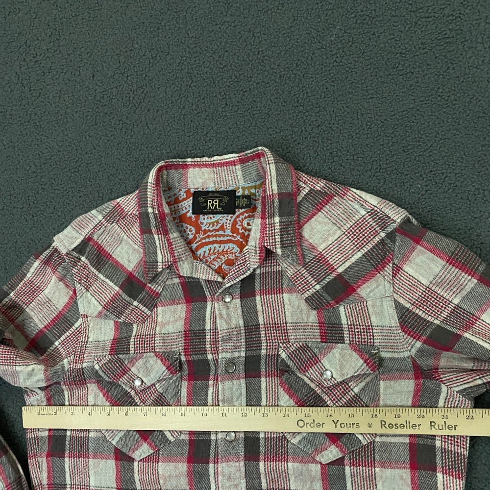 RRL Ralph Lauren Plaid Double Cloth Western Shirt Mens Large Flannel Pearl snap - Picture 6 of 9